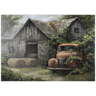 Darstellung des Puzzle Motivs puzzleplate Weathered Barn with Classic Rusty Truck 1000 Puzzle