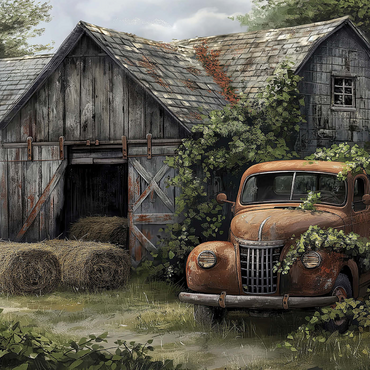 Darstellung des Puzzle Motivs Weathered Barn with Classic Rusty Truck 1000 Puzzle 3D Modell