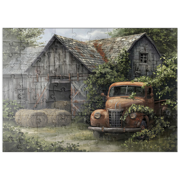 Darstellung des Puzzle Motivs puzzleplate Weathered Barn with Classic Rusty Truck 100 Puzzle