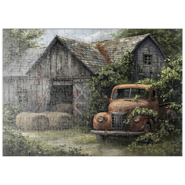 Darstellung des Puzzle Motivs puzzleplate Weathered Barn with Classic Rusty Truck 200 Puzzle