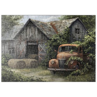 Darstellung des Puzzle Motivs puzzleplate Weathered Barn with Classic Rusty Truck 500 Puzzle