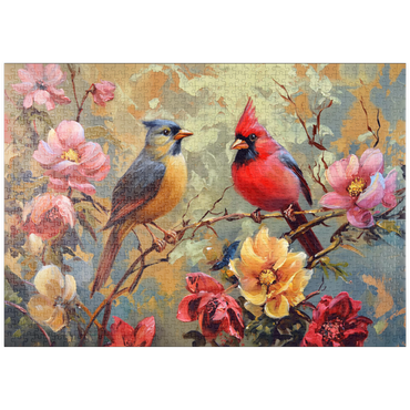 Darstellung des Puzzle Motivs puzzleplate Cardinal and Songbird Among Blossoms 1000 Puzzle