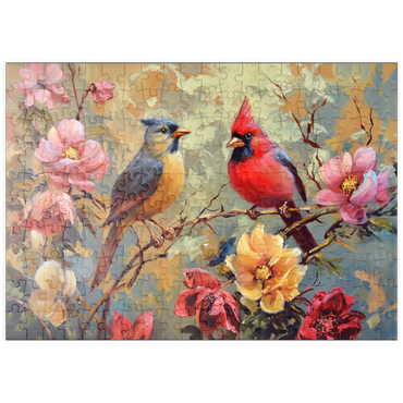 Darstellung des Puzzle Motivs puzzleplate Cardinal and Songbird Among Blossoms 200 Puzzle