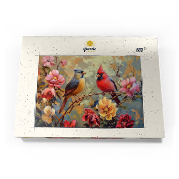 Darstellung des Puzzle Motivs Cardinal and Songbird Among Blossoms 500 Puzzle Schachtel Ansicht3