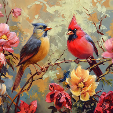 Darstellung des Puzzle Motivs Cardinal and Songbird Among Blossoms 500 Puzzle 3D Modell