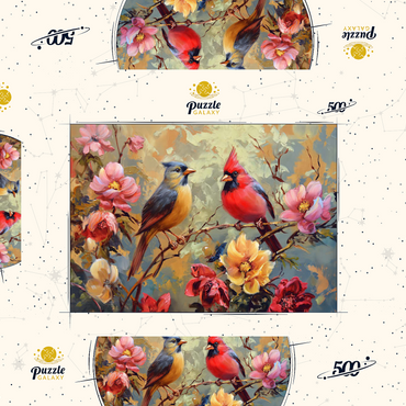 Darstellung des Puzzle Motivs Cardinal and Songbird Among Blossoms 500 Puzzle Schachtel 3D Modell