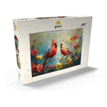 Darstellung des Puzzle Motivs Northern Cardinals Among Spring Blossoms 1000 Puzzle Schachtel Ansicht2