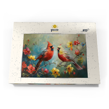 Darstellung des Puzzle Motivs Northern Cardinals Among Spring Blossoms 1000 Puzzle Schachtel Ansicht3