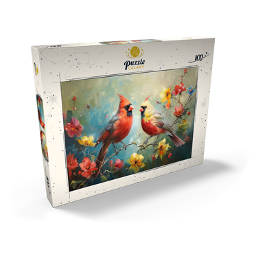 Darstellung des Puzzle Motivs Northern Cardinals Among Spring Blossoms 100 Puzzle Schachtel Ansicht2
