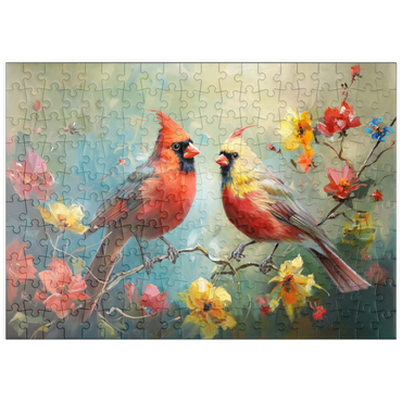 Darstellung des Puzzle Motivs puzzleplate Northern Cardinals Among Spring Blossoms 200 Puzzle