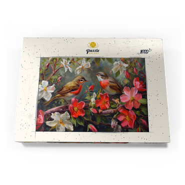 Darstellung des Puzzle Motivs Red-throated Birds Amid Spring Blossoms 1000 Puzzle Schachtel Ansicht3