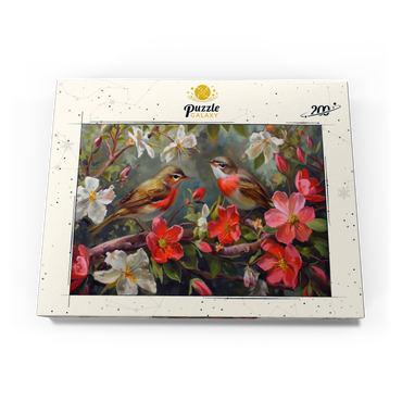 Darstellung des Puzzle Motivs Red-throated Birds Amid Spring Blossoms 200 Puzzle Schachtel Ansicht3