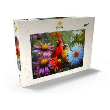 Darstellung des Puzzle Motivs Northern Cardinal Pair Among Wildflowers 1000 Puzzle Schachtel Ansicht2