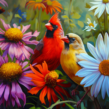 Darstellung des Puzzle Motivs Northern Cardinal Pair Among Wildflowers 1000 Puzzle 3D Modell