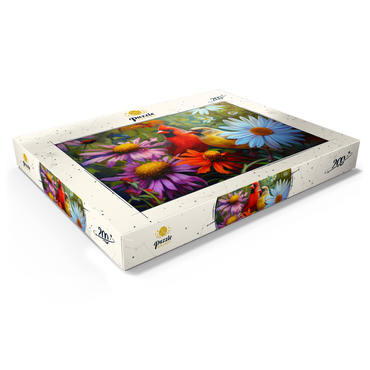 Darstellung des Puzzle Motivs Northern Cardinal Pair Among Wildflowers 200 Puzzle Schachtel Ansicht1