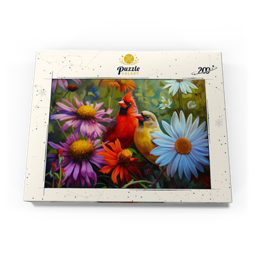 Darstellung des Puzzle Motivs Northern Cardinal Pair Among Wildflowers 200 Puzzle Schachtel Ansicht3