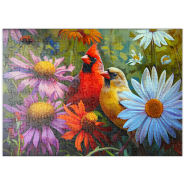 Darstellung des Puzzle Motivs puzzleplate Northern Cardinal Pair Among Wildflowers 200 Puzzle