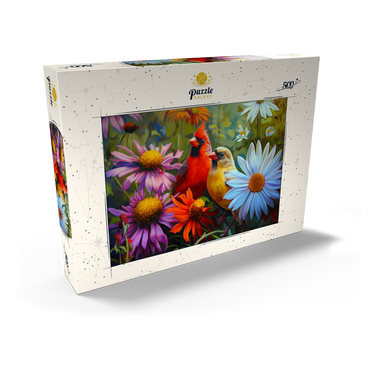 Darstellung des Puzzle Motivs Northern Cardinal Pair Among Wildflowers 500 Puzzle Schachtel Ansicht2