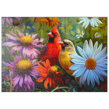 Darstellung des Puzzle Motivs puzzleplate Northern Cardinal Pair Among Wildflowers 500 Puzzle