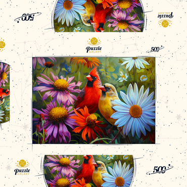 Darstellung des Puzzle Motivs Northern Cardinal Pair Among Wildflowers 500 Puzzle Schachtel 3D Modell