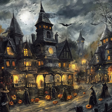 Darstellung des Puzzle Motivs Haunted Village Under Full Moon 500 Puzzle 3D Modell