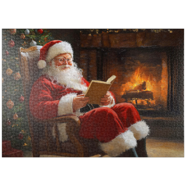 Darstellung des Puzzle Motivs puzzleplate Santa Claus Relaxing by Fireplace 1000 Puzzle