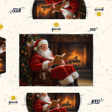 Darstellung des Puzzle Motivs Santa Claus Relaxing by Fireplace 1000 Puzzle Schachtel 3D Modell