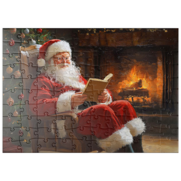 Darstellung des Puzzle Motivs puzzleplate Santa Claus Relaxing by Fireplace 100 Puzzle