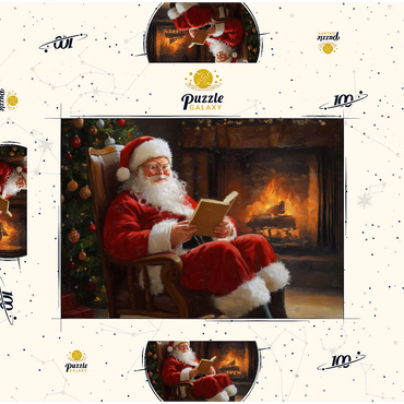 Darstellung des Puzzle Motivs Santa Claus Relaxing by Fireplace 100 Puzzle Schachtel 3D Modell