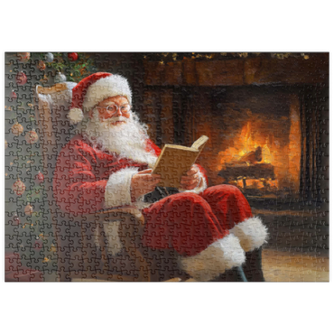 Darstellung des Puzzle Motivs puzzleplate Santa Claus Relaxing by Fireplace 500 Puzzle