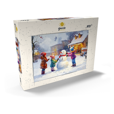 Darstellung des Puzzle Motivs Children Building Snowman in Winter Village 1000 Puzzle Schachtel Ansicht2