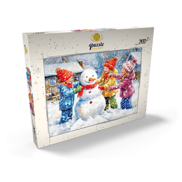 Darstellung des Puzzle Motivs Kids Decorating Snowman in Snowy Backyard 200 Puzzle Schachtel Ansicht2