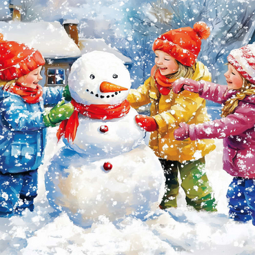 Darstellung des Puzzle Motivs Kids Decorating Snowman in Snowy Backyard 200 Puzzle 3D Modell