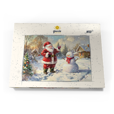 Darstellung des Puzzle Motivs Santa Claus and Snowman in Winter Scene 1000 Puzzle Schachtel Ansicht3