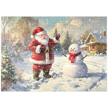Darstellung des Puzzle Motivs puzzleplate Santa Claus and Snowman in Winter Scene 1000 Puzzle