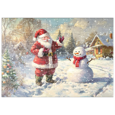 Darstellung des Puzzle Motivs puzzleplate Santa Claus and Snowman in Winter Scene 100 Puzzle