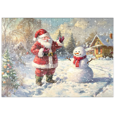 Darstellung des Puzzle Motivs puzzleplate Santa Claus and Snowman in Winter Scene 200 Puzzle