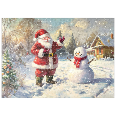 Darstellung des Puzzle Motivs puzzleplate Santa Claus and Snowman in Winter Scene 500 Puzzle