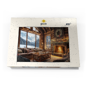 Darstellung des Puzzle Motivs Cozy Log Cabin with Mountain View 1000 Puzzle Schachtel Ansicht3