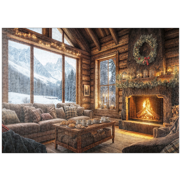 Darstellung des Puzzle Motivs puzzleplate Cozy Log Cabin with Mountain View 1000 Puzzle