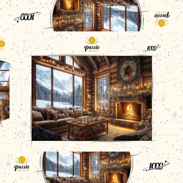 Darstellung des Puzzle Motivs Cozy Log Cabin with Mountain View 1000 Puzzle Schachtel 3D Modell