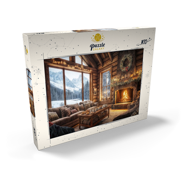 Darstellung des Puzzle Motivs Cozy Log Cabin with Mountain View 100 Puzzle Schachtel Ansicht2