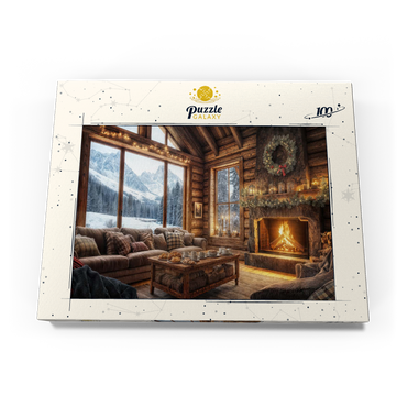Darstellung des Puzzle Motivs Cozy Log Cabin with Mountain View 100 Puzzle Schachtel Ansicht3
