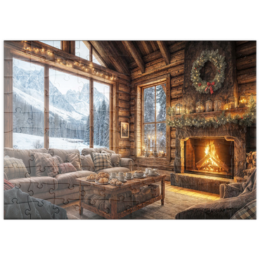 Darstellung des Puzzle Motivs puzzleplate Cozy Log Cabin with Mountain View 100 Puzzle