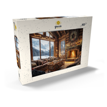 Darstellung des Puzzle Motivs Cozy Log Cabin with Mountain View 500 Puzzle Schachtel Ansicht2