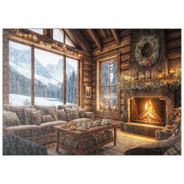 Darstellung des Puzzle Motivs puzzleplate Cozy Log Cabin with Mountain View 500 Puzzle