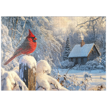 Darstellung des Puzzle Motivs puzzleplate Northern Cardinal in Snowy Winter Landscape 1000 Puzzle