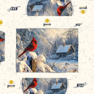 Darstellung des Puzzle Motivs Northern Cardinal in Snowy Winter Landscape 1000 Puzzle Schachtel 3D Modell
