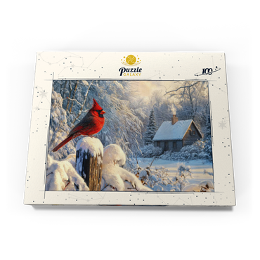 Darstellung des Puzzle Motivs Northern Cardinal in Snowy Winter Landscape 100 Puzzle Schachtel Ansicht3