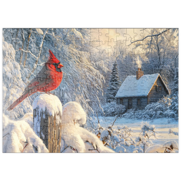 Darstellung des Puzzle Motivs puzzleplate Northern Cardinal in Snowy Winter Landscape 200 Puzzle